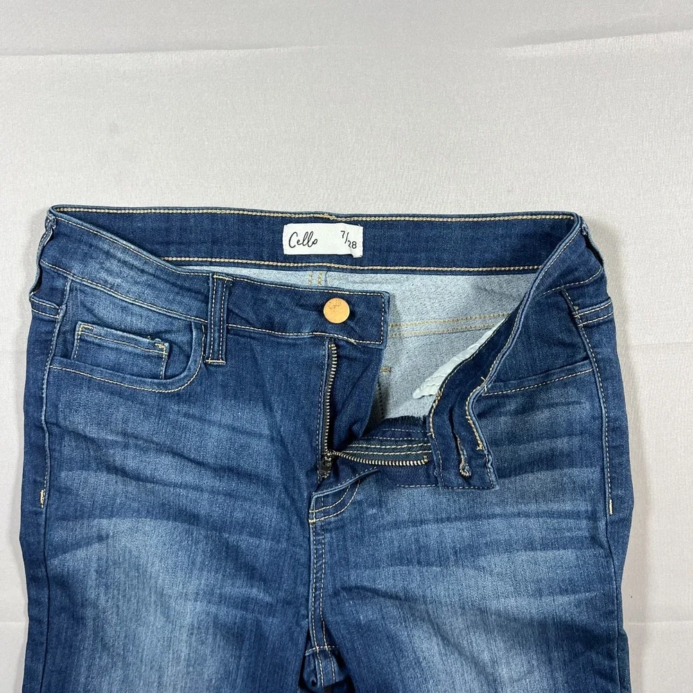 Cello Skinny Jeans Womens 7x28 Blue Whiskered Denim Cotton Medium Wash Mid Rise